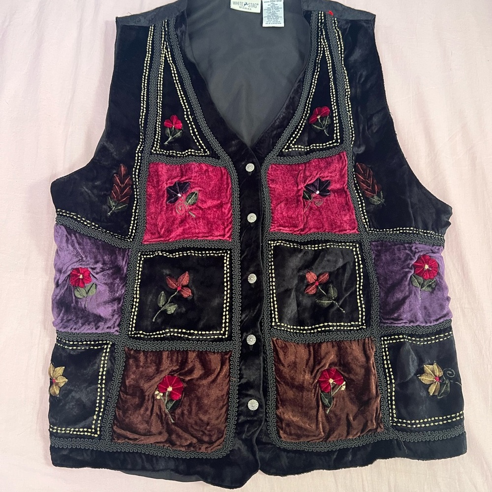 White Stag Whimsigoth Patchwork Black, Purple, Brown and Red Vest